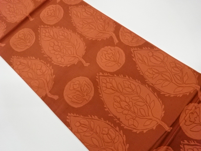 リサイクル　ふくれ織樹木に草花模様織出し全通袋帯